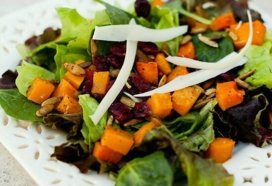 Fall Greens with Roasted Butternut Squash and Spicy Pepitas