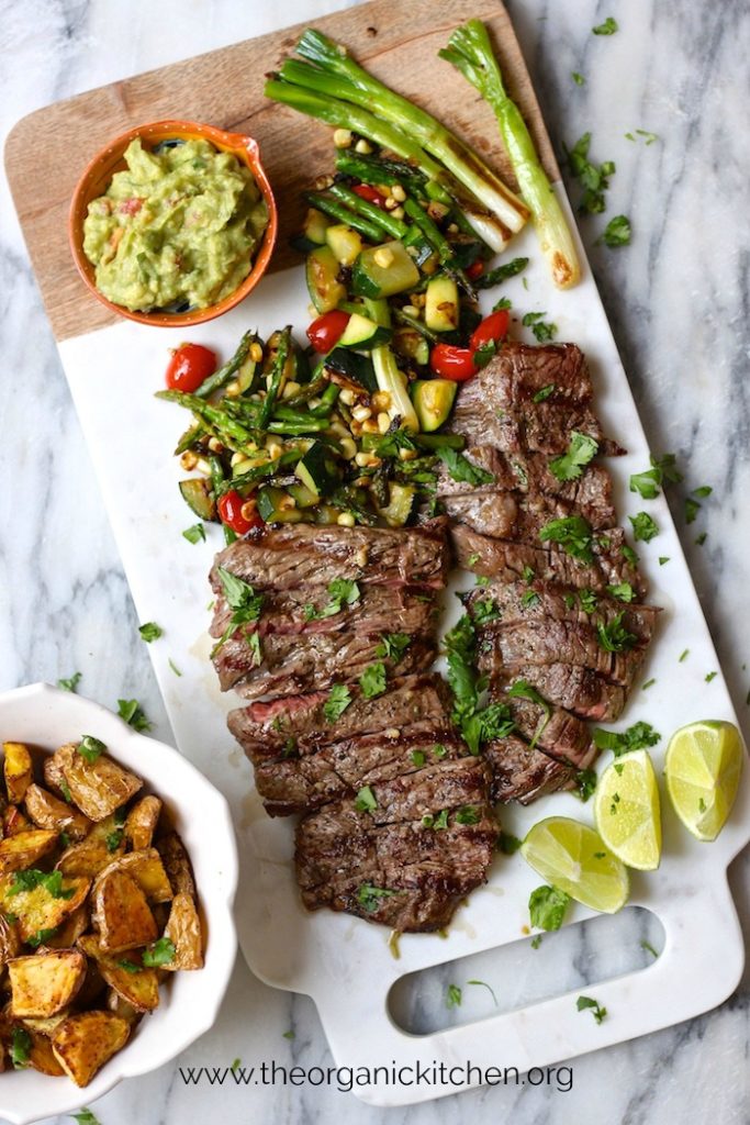 Grilled Skirt Steak and Veggies with Guacamole | The Organic Kitchen ...