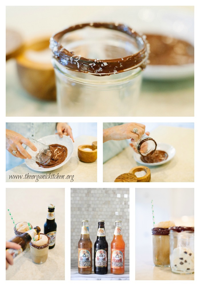 Root Beer Float in Mason Jar with Chocolate and Sea Salt Rim