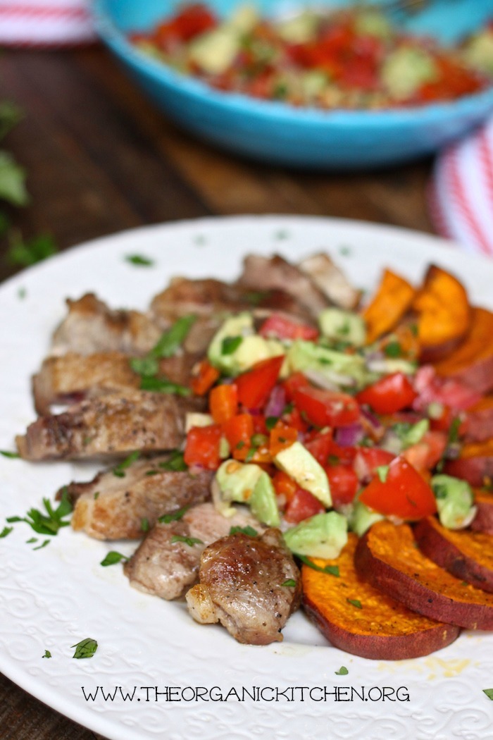 Pork with Roasted Red Bell Pepper Salsa and Sweet Potatoes