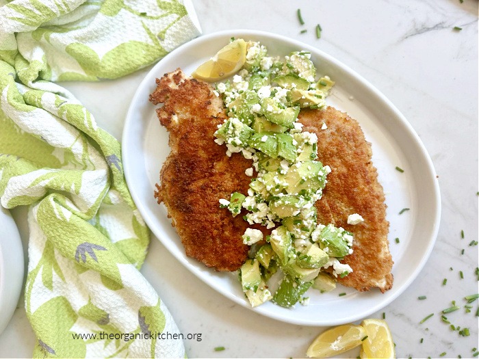 Crispy Chicken with Avocado and Feta Salad